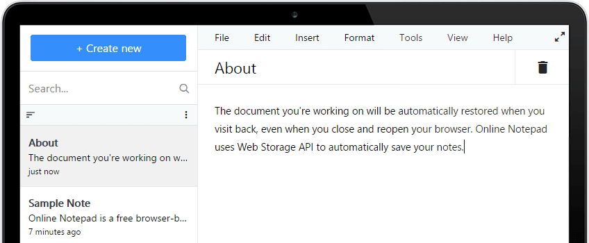 Infofa Online Notepad Screenshot