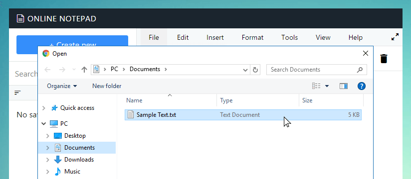 Open file dialog in Infofa